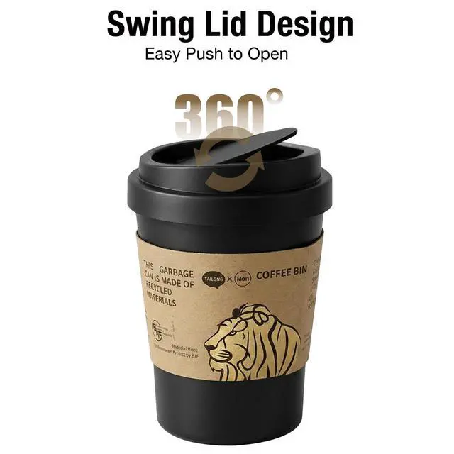 Alt view image 3 of 6 - Mini Desktop Trash Can for Desk with Swing Lid and 120 Trash Bags, Small table Top Plastic Waste Bin for Desk, Creative Countertop Trash Can Wastebasket for Coffee Table, Vanity, Office (Brown)