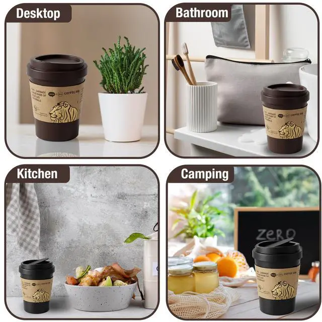 Alt view image 5 of 6 - Mini Desktop Trash Can for Desk with Swing Lid and 120 Trash Bags, Small table Top Plastic Waste Bin for Desk, Creative Countertop Trash Can Wastebasket for Coffee Table, Vanity, Office (Brown)