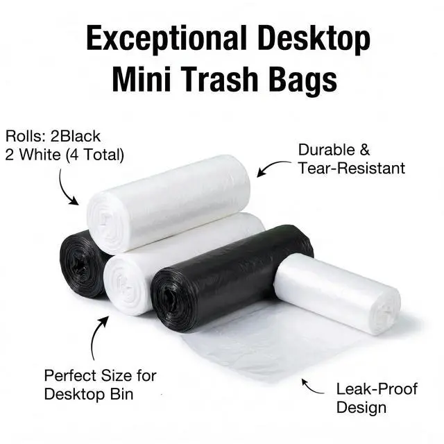Alt view image 6 of 6 - Mini Desktop Trash Can for Desk with Swing Lid and 120 Trash Bags, Small table Top Plastic Waste Bin for Desk, Creative Countertop Trash Can Wastebasket for Coffee Table, Vanity, Office (Brown)