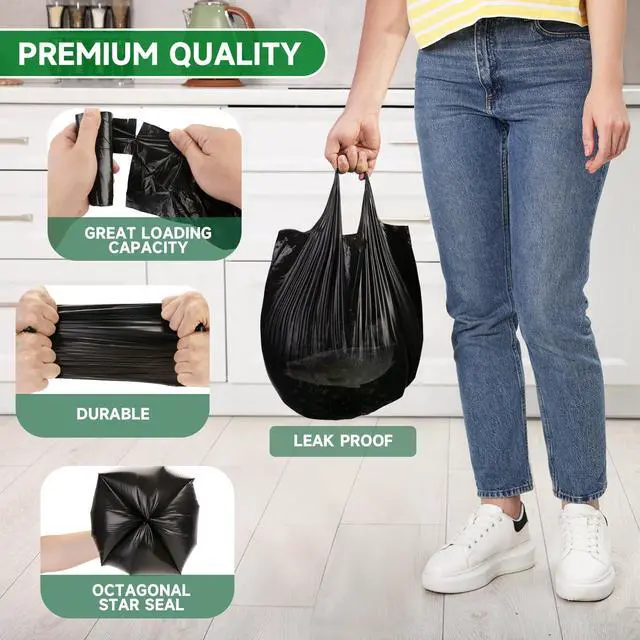 Alt view image 4 of 7 - Small Bathroom Trash Bags 2 Gallon - Black Mini Garbage Bags With Handle Biodegradable Compostable 100 Count Kitchen Office Car Little Waste Basket Unscented Tiny Liners Strong Thick Chenyucheng