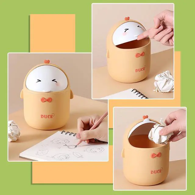 Alt view image 7 of 7 - Cute Desktop Trash Can Wastebasket with 90 Trash Bags, Creative Mini Countertop Garbage Can with Lid, Small Plastic Storage Bin for Home Kitchen Dressing Office Kids Bedroom(Yellow)