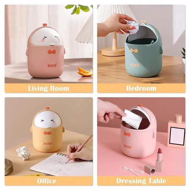 Alt view image 6 of 7 - Cute Desktop Trash Can Wastebasket with 90 Trash Bags, Creative Mini Countertop Garbage Can with Lid, Small Plastic Storage Bin for Home Kitchen Dressing Office Kids Bedroom(Yellow)