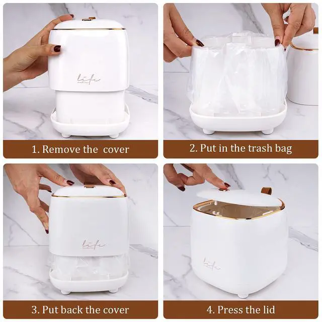 Alt view image 3 of 6 - Mini Trash Can 1.6L/0.4 Gallon with Trash Bags 180pcs, Tiny Small Desktop Trash Bin with Lid, Countertop Mini Garbage Bin for Home, Office, Kitchen, Bedroom, Bathroom (White)