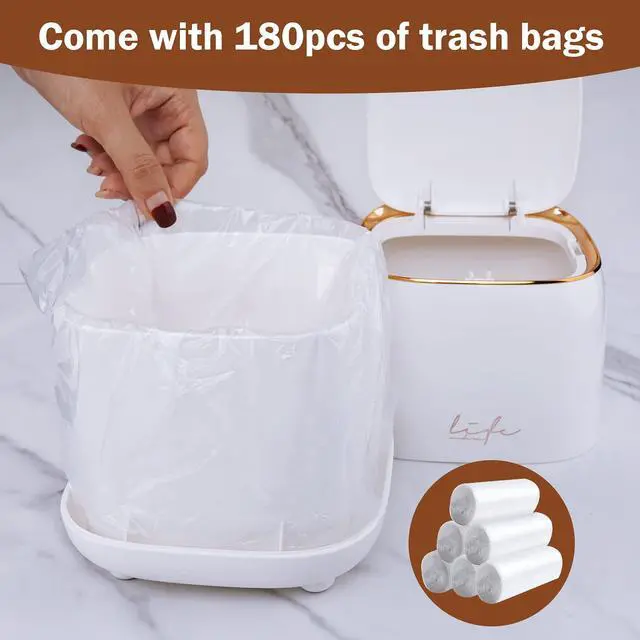 Alt view image 5 of 6 - Mini Trash Can 1.6L/0.4 Gallon with Trash Bags 180pcs, Tiny Small Desktop Trash Bin with Lid, Countertop Mini Garbage Bin for Home, Office, Kitchen, Bedroom, Bathroom (White)