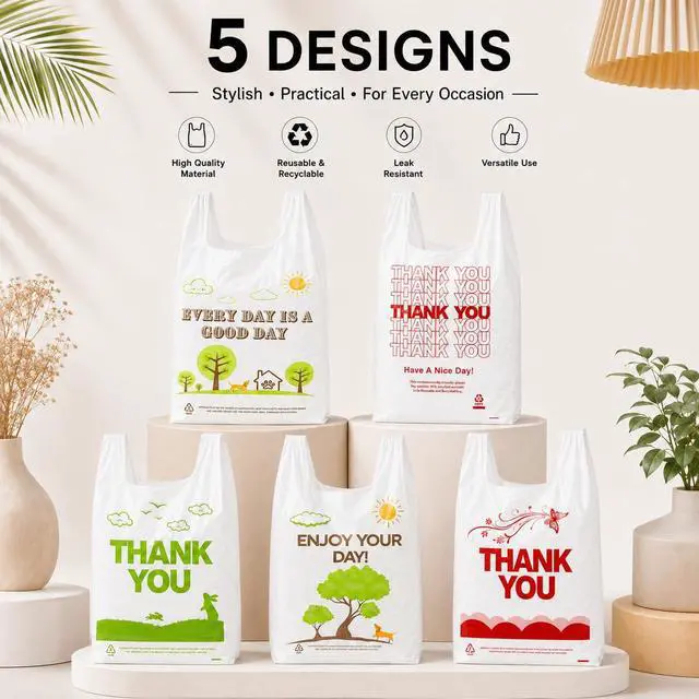 Alt view image 2 of 7 - 100 Count White Thank You T-Shirt Bags, 11 x 6 x 21 in