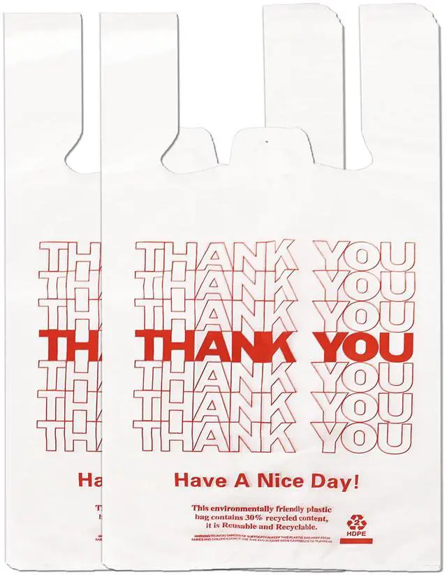 Main image of 100 Count White Thank You T-Shirt Bags, 11 x 6 x 21 in