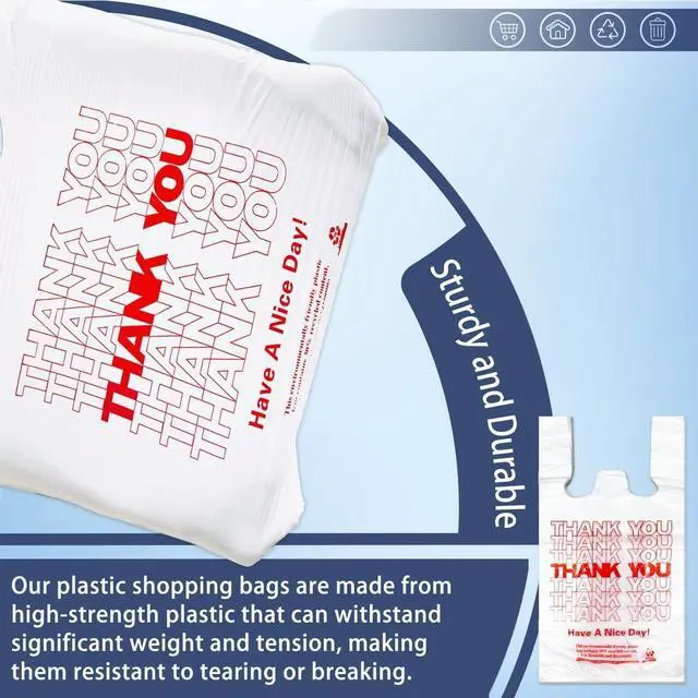 Alt view image 4 of 7 - 100 Count White Thank You T-Shirt Bags, 11 x 6 x 21 in