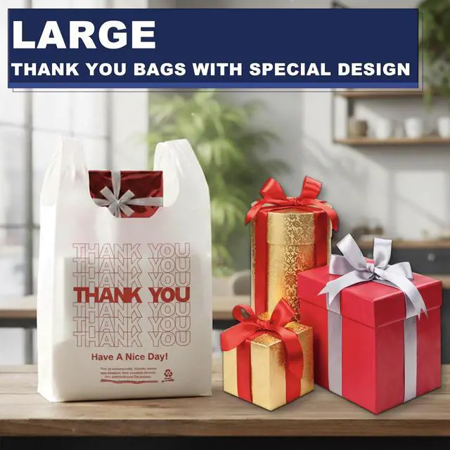 Alt view image 5 of 7 - 100 Count White Thank You T-Shirt Bags, 11 x 6 x 21 in