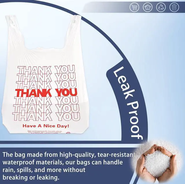 Alt view image 6 of 7 - 100 Count White Thank You T-Shirt Bags, 11 x 6 x 21 in