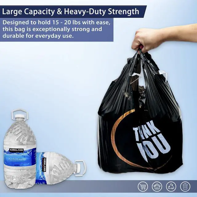 Alt view image 3 of 4 - 4 Gallon Small Black Trash Bags with Handles 100 Count, 11" x 21" Plastic Garbage Bags for Home, Kitchen, Office, Bathroom Thank You T-Shirt Style Bags for Small Business, Takeout, Grocery Use