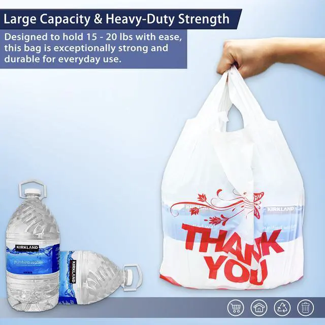 Alt view image 3 of 4 - 4 Gallon Small Trash Bags with Handles 100 Count, 11" x 21" Plastic Garbage Bags for Home, Kitchen, Office, Bathroom Thank You T-Shirt Style Bags for Small Business, Takeout, Grocery Use