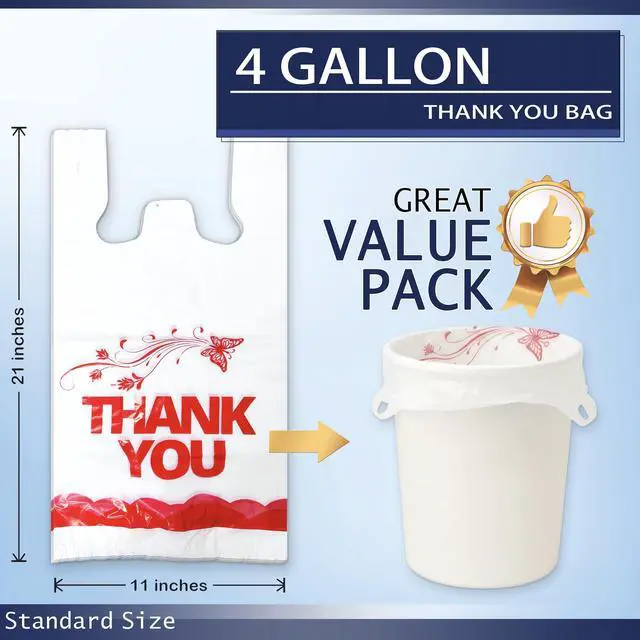 Alt view image 2 of 4 - 4 Gallon Small Trash Bags with Handles 100 Count, 11" x 21" Plastic Garbage Bags for Home, Kitchen, Office, Bathroom Thank You T-Shirt Style Bags for Small Business, Takeout, Grocery Use