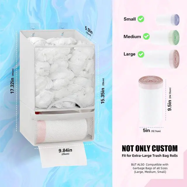 Alt view image 2 of 7 - Plastic Bag Holder-Extra Large Bag Saver Dispenser Wall Mount Organizer Grocery Trash Roll Bag Holder Dispenser-Daily Storage Solution for Kitchen/Bathroom/Laundry/in-Home Recycling Bins