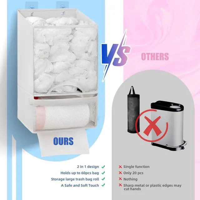 Alt view image 6 of 7 - Plastic Bag Holder-Extra Large Bag Saver Dispenser Wall Mount Organizer Grocery Trash Roll Bag Holder Dispenser-Daily Storage Solution for Kitchen/Bathroom/Laundry/in-Home Recycling Bins