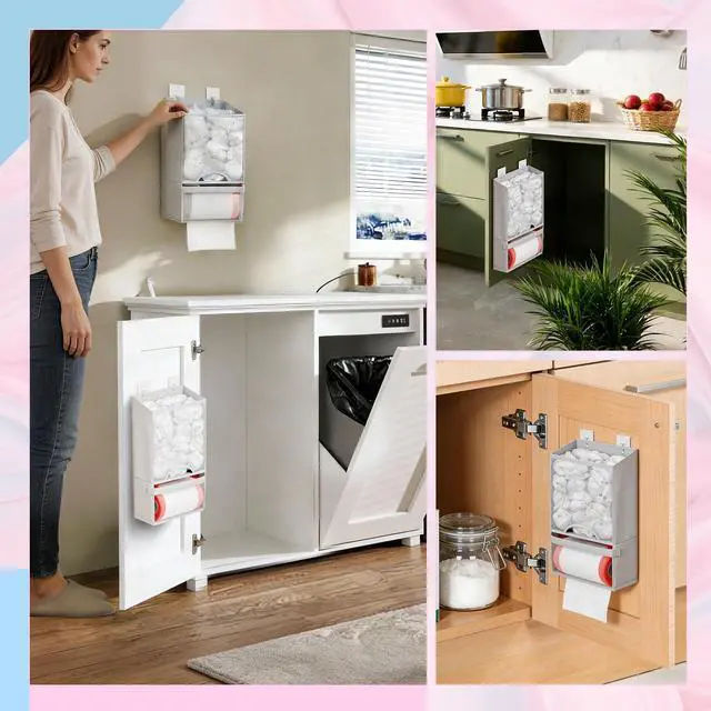Alt view image 7 of 7 - Plastic Bag Holder-Extra Large Bag Saver Dispenser Wall Mount Organizer Grocery Trash Roll Bag Holder Dispenser-Daily Storage Solution for Kitchen/Bathroom/Laundry/in-Home Recycling Bins