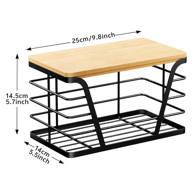 Alt view image 3 of 7 - Small Grocery Bag Holder, Trash bag holder with Removable Bamboo Top, Wall Mount, No Drill, Stainless Steel, Black
