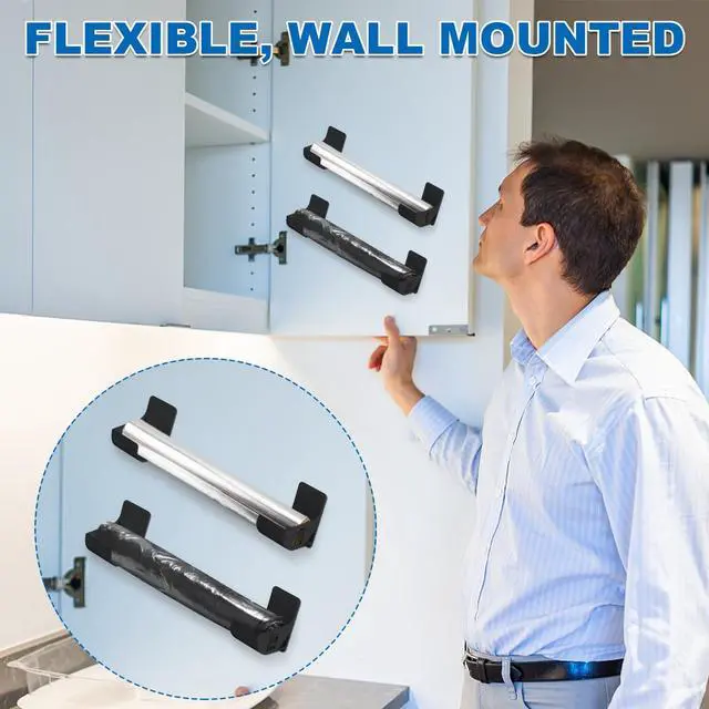 Alt view image 3 of 7 - 4pcs 2.5 Inch Small Trash Bag Holder, Plastic Trash Bag Dispenser Roll Holder Wall Mount Shopping Grocery Roll Organizer for Cabinet Kitchen Organization and Storage Rack (Black)