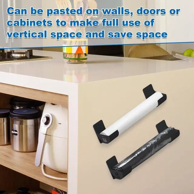 Alt view image 6 of 7 - 4pcs 2.5 Inch Small Trash Bag Holder, Plastic Trash Bag Dispenser Roll Holder Wall Mount Shopping Grocery Roll Organizer for Cabinet Kitchen Organization and Storage Rack (Black)