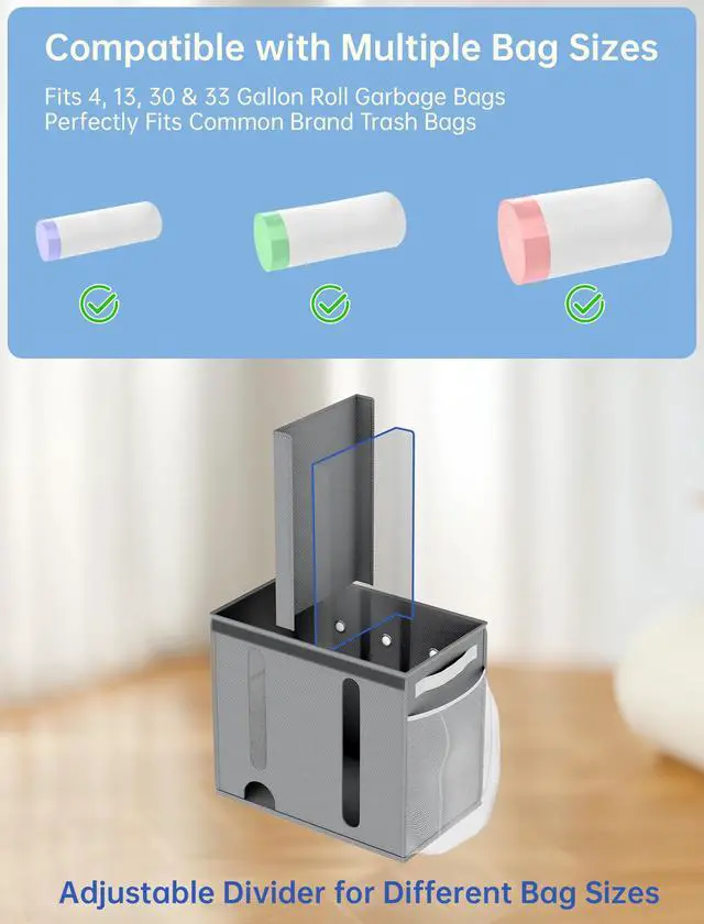 Alt view image 4 of 7 - 2-in-1 Trash Bag Dispenser, Garbage, Grocery Holder, 4-33 Gal, Gray
