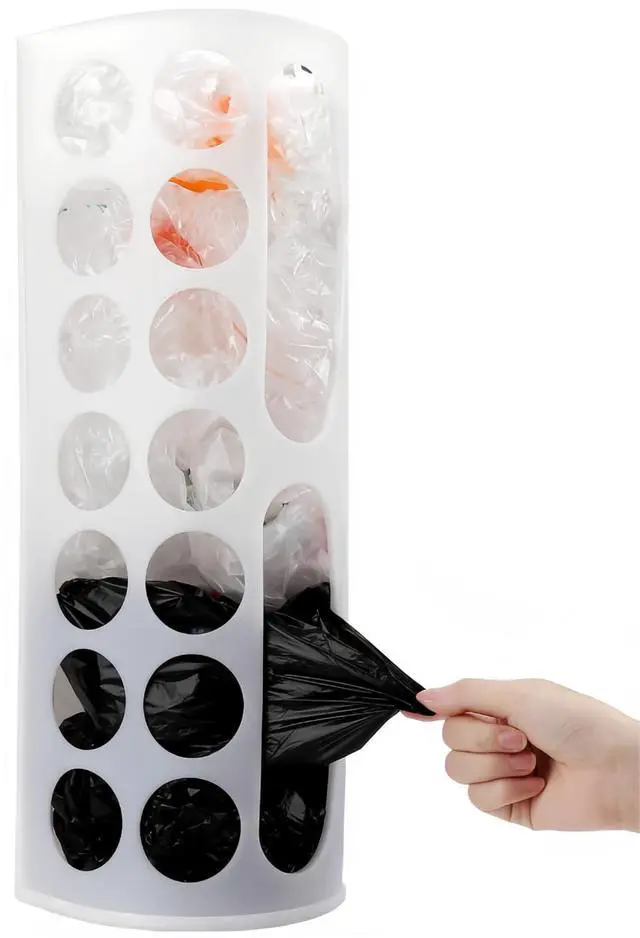 Main image of Plastic Bag Holder for Grocery BagsLarge Capacity Plastic Bag Dispenser, Multiple Grocery Bag Storage Organizer, Wall Mount Kitchen Trash Bag Holder(White,1 pack)