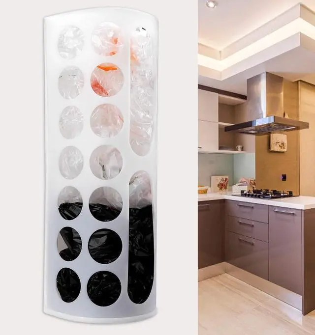 Alt view image 6 of 7 - Plastic Bag Holder for Grocery BagsLarge Capacity Plastic Bag Dispenser, Multiple Grocery Bag Storage Organizer, Wall Mount Kitchen Trash Bag Holder(White,1 pack)