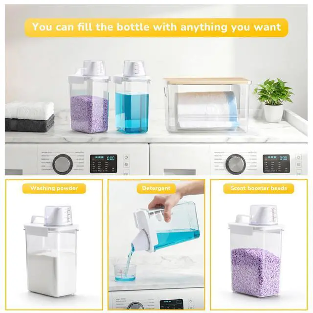 Alt view image 5 of 7 - Trash Bag Dispenser Holder, 3-in-1 Laundry Detergent Dispenser Under Sink Organizer Box & Bamboo Lid, Clear Laundry Room Organization and Storage, Kitchen Garbage Bags Storage Container