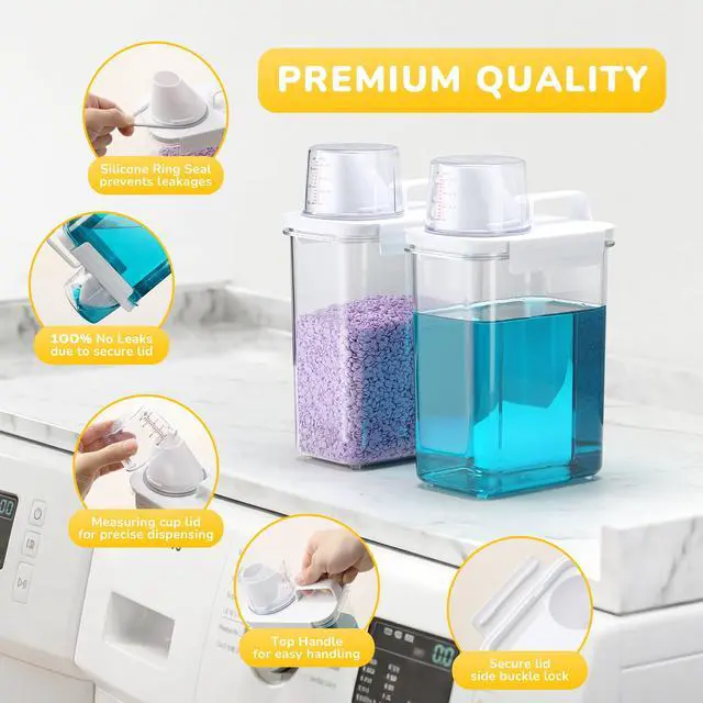 Alt view image 7 of 7 - Trash Bag Dispenser Holder, 3-in-1 Laundry Detergent Dispenser Under Sink Organizer Box & Bamboo Lid, Clear Laundry Room Organization and Storage, Kitchen Garbage Bags Storage Container