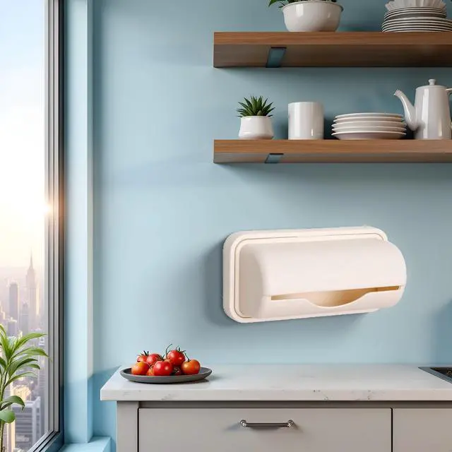 Alt view image 6 of 7 - Apricot Trash Bag Dispenser Roll Holder, Kitchen Trash Bag Dispenser Plastic Bag Holder, Wall Mount Garbage Bag Dispenser Kitchen Storage and Organization Accessories for Home Improvement