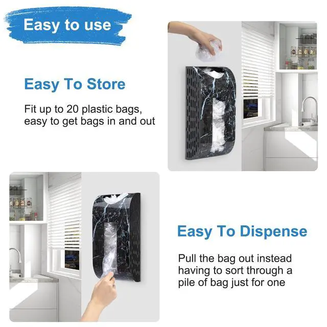Alt view image 5 of 7 - Plastic Bag Holder Black Marble-Look Wall Mount Grocery Bag Holder for Plastic Bags, Easy Install Grocery Bag Storage Dispenser for Wall, Door, Inside Cabinet, Space Saving Design