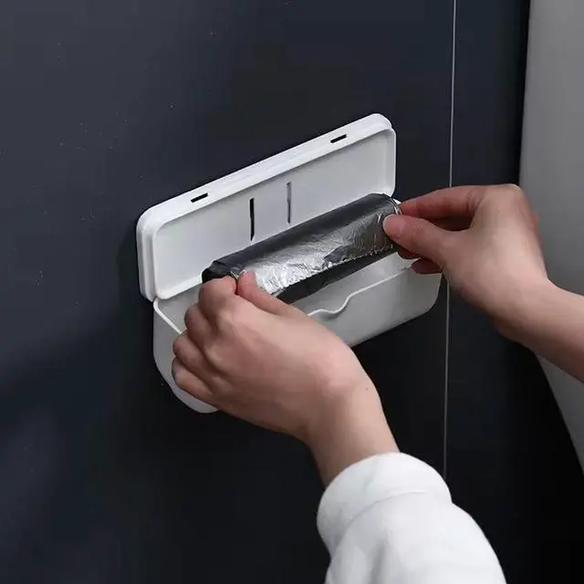 Alt view image 2 of 7 - Gray Wall Mounted Trash Bag Dispenser, Small Trash Bags Containers, Kitchen Organization Accessories, Plastic Bag Storage Holder, Extractable Garbage Bag Storage Box, Adhesive Garbage Boxes