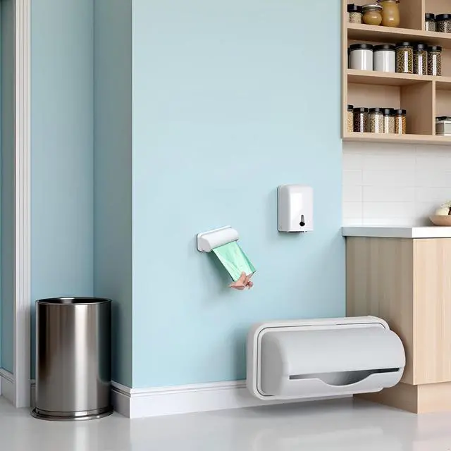 Alt view image 5 of 7 - Gray Wall Mounted Trash Bag Dispenser, Small Trash Bags Containers, Kitchen Organization Accessories, Plastic Bag Storage Holder, Extractable Garbage Bag Storage Box, Adhesive Garbage Boxes