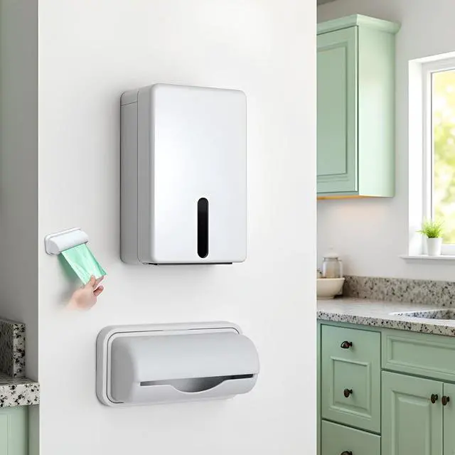 Alt view image 7 of 7 - Gray Wall Mounted Trash Bag Dispenser, Small Trash Bags Containers, Kitchen Organization Accessories, Plastic Bag Storage Holder, Extractable Garbage Bag Storage Box, Adhesive Garbage Boxes