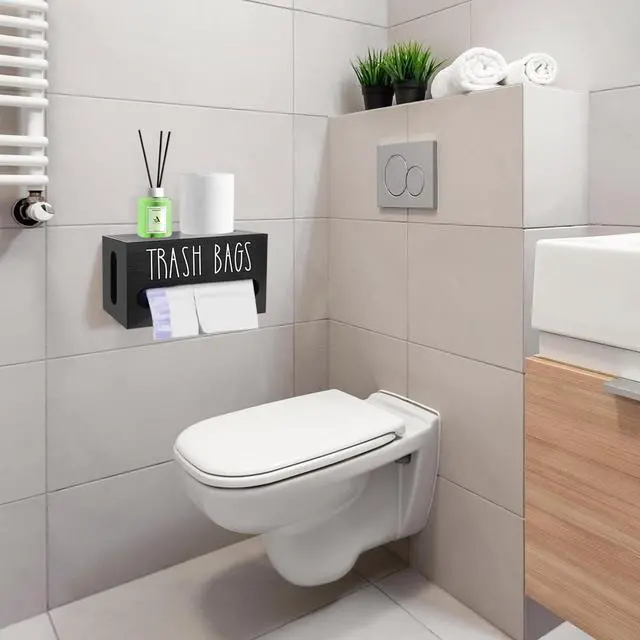 Alt view image 6 of 7 - Wooden Trash Bag Dispenser Organizer with Lid for Kitchen,Under Sink Holder