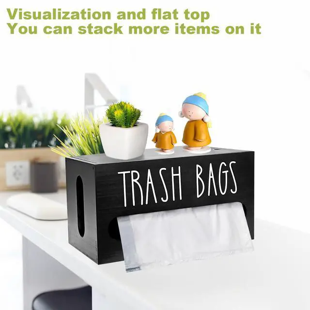 Alt view image 7 of 7 - Wooden Trash Bag Dispenser Organizer with Lid for Kitchen,Under Sink Holder
