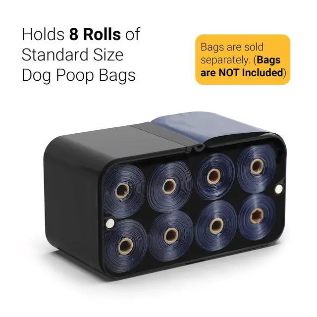 Alt view image 4 of 6 - Dog Poop Bag Dispenser, Wall Mount Waste Bag Dispenser, Holds 8 Rolls of Waste Bags, Indoor/Outdoor Wall mount or Place on the Table (Black, Dispenser only)