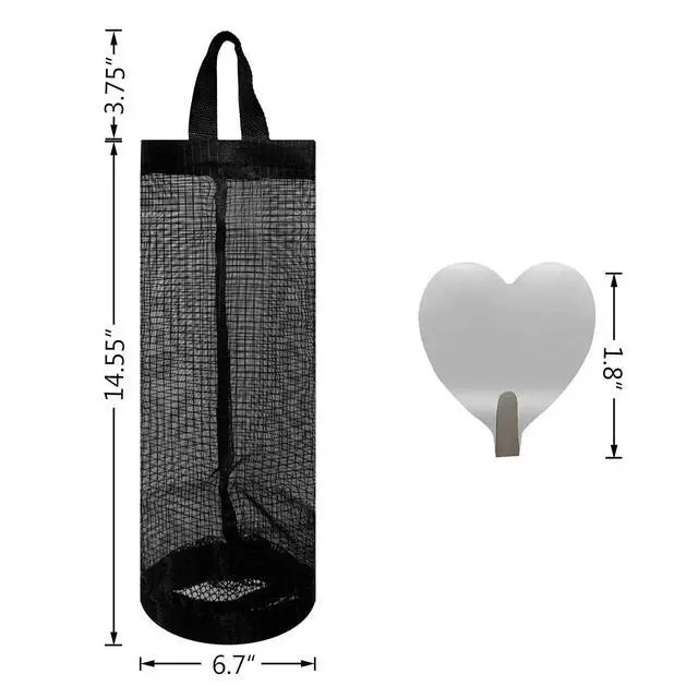Alt view image 6 of 7 - 2 Pcs Plastic Bag Holder Trash Bags Storage Dispenser Organizer for Home Kitchen Mesh Hanging Storage Dispensers Recycling Garbage Folding Hanging Storage Bag Grocery Bags Holder with 2 Hooks (Black)