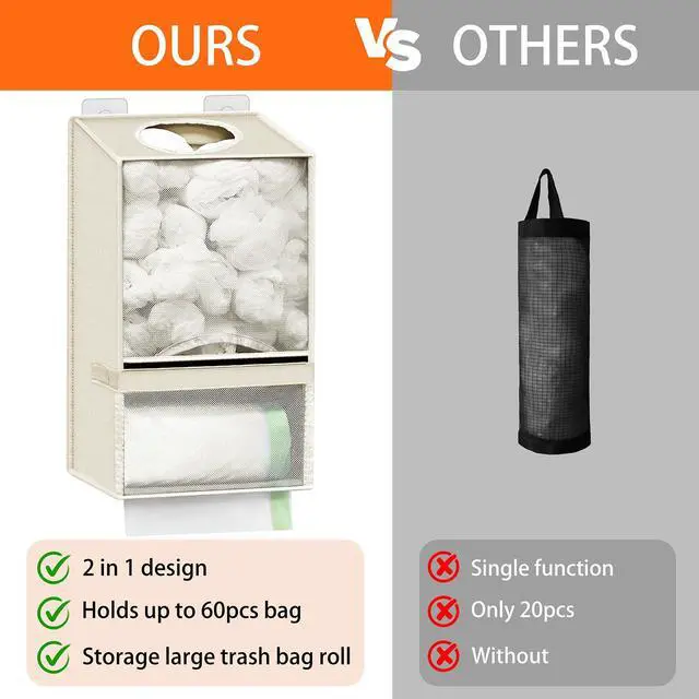 Alt view image 5 of 7 - Plastic Bag Holder - Large Wall Mount Grocery Bag Holder & Dispenser for Home Kitchen, 2-in-1 Space-Saving Durable Organizer House Necessities, Beige
