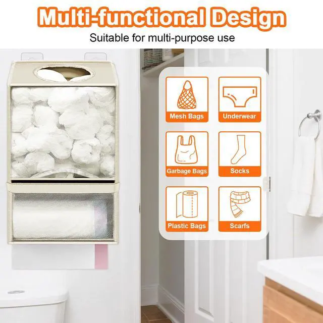 Alt view image 7 of 7 - Plastic Bag Holder - Large Wall Mount Grocery Bag Holder & Dispenser for Home Kitchen, 2-in-1 Space-Saving Durable Organizer House Necessities, Beige