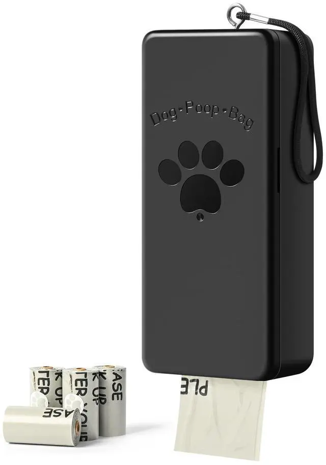 Main image of Dog Poop Bag Dispenser, Wall-Mounted Dog Bag dispenser Outdoor or Indoor for Doggy and Pets, Black Poop Holder for Yard and Park, Included 4 Rolls (60 Bags)