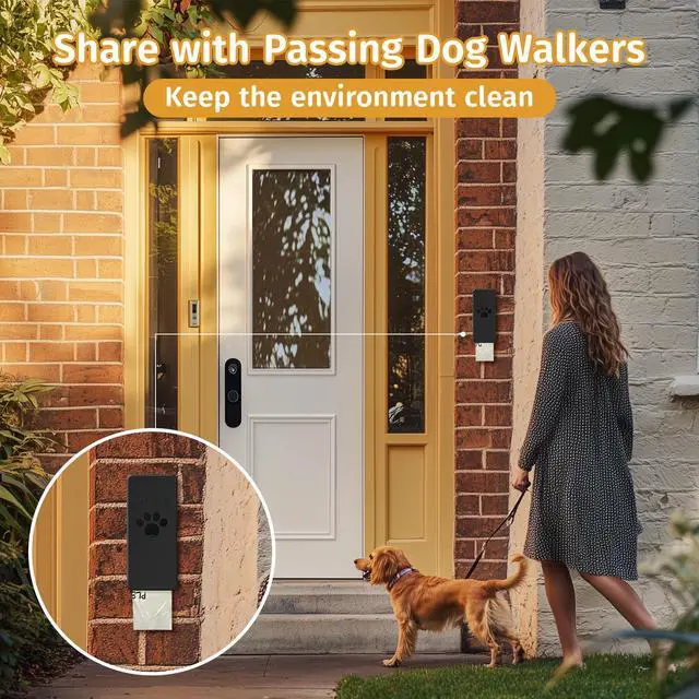 Alt view image 3 of 7 - Dog Poop Bag Dispenser, Wall-Mounted Dog Bag dispenser Outdoor or Indoor for Doggy and Pets, Black Poop Holder for Yard and Park, Included 4 Rolls (60 Bags)
