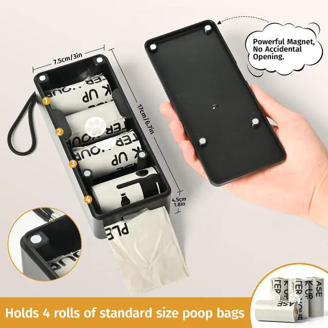 Alt view image 6 of 7 - Dog Poop Bag Dispenser, Wall-Mounted Dog Bag dispenser Outdoor or Indoor for Doggy and Pets, Black Poop Holder for Yard and Park, Included 4 Rolls (60 Bags)
