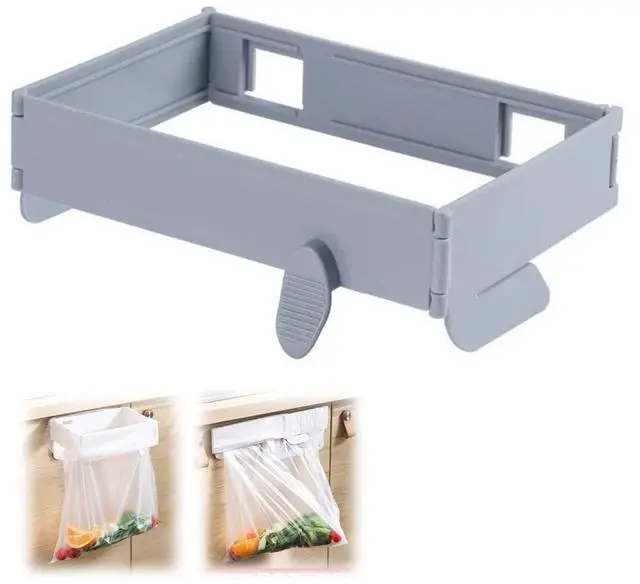 Main image of 2Pcs Foldable Trash Bag Holder No Drill Adhesive Rack For Kitchen Cabinet Door
