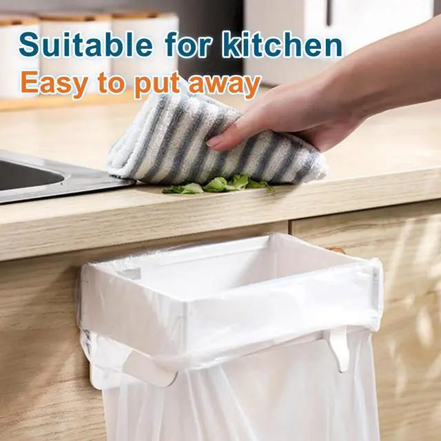 Alt view image 2 of 6 - 2Pcs Foldable Trash Bag Holder No Drill Adhesive Rack For Kitchen Cabinet Door