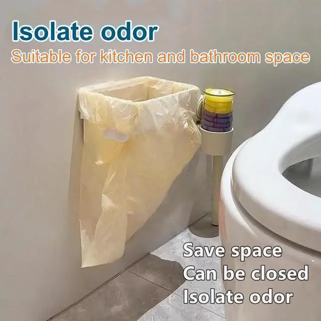 Alt view image 3 of 6 - 2Pcs Foldable Trash Bag Holder No Drill Adhesive Rack For Kitchen Cabinet Door