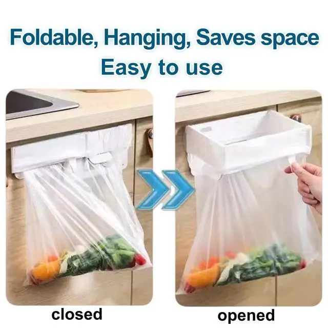 Alt view image 4 of 6 - 2Pcs Foldable Trash Bag Holder No Drill Adhesive Rack For Kitchen Cabinet Door