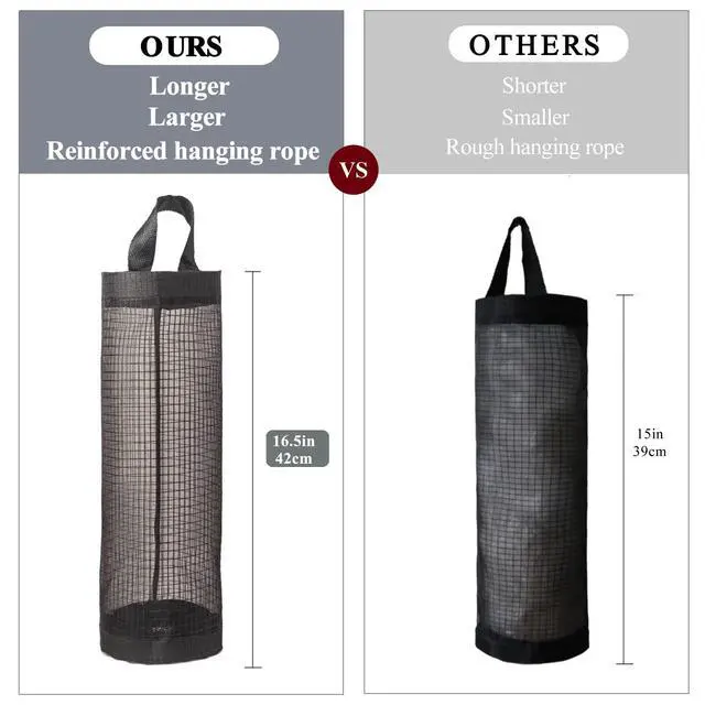 Alt view image 2 of 7 - Plastic Bag Holder, Grocery Bag Holder Mesh Hanging Storage Bag Dispenser (Black 2 Packs)