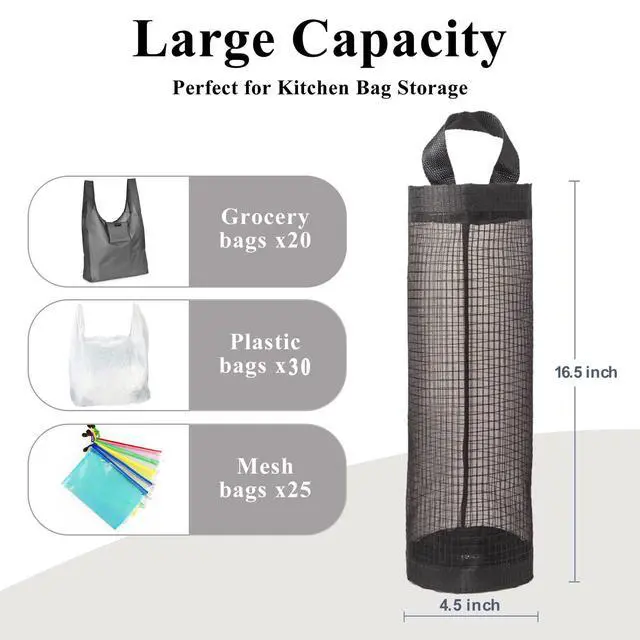 Alt view image 4 of 7 - Plastic Bag Holder, Grocery Bag Holder Mesh Hanging Storage Bag Dispenser (Black 2 Packs)