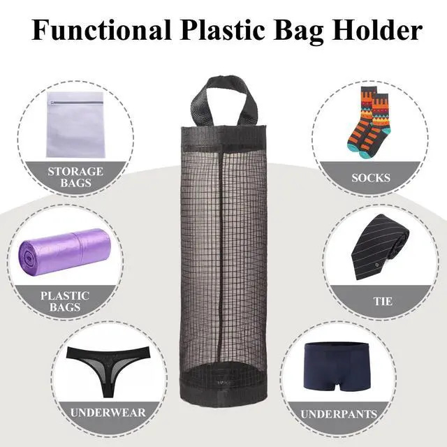 Alt view image 5 of 7 - Plastic Bag Holder, Grocery Bag Holder Mesh Hanging Storage Bag Dispenser (Black 2 Packs)