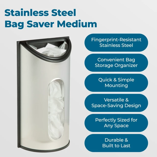 Alt view image 3 of 6 - Stainless Steel Plastic Bag Saver & Trash Bag Dispenser, Wall-Mounted Plastic Bag Organizer for Kitchen, Pantry, Garage, Durable Stainless Steel Storage for Grocery Bags and Space-Saving