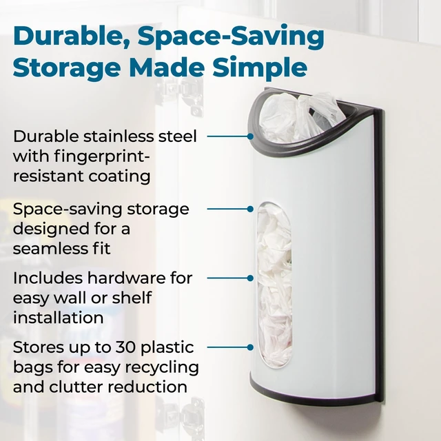 Alt view image 4 of 6 - Stainless Steel Plastic Bag Saver & Trash Bag Dispenser, Wall-Mounted Plastic Bag Organizer for Kitchen, Pantry, Garage, Durable Stainless Steel Storage for Grocery Bags and Space-Saving